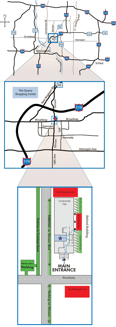 Location: directions from Twin cities Minneapolis St paul , St anthony, Columbia Heights, Roseville Falcon Heights Arden Hills, New Brighton, Lauderdale, University of MN in minneapolis, Como